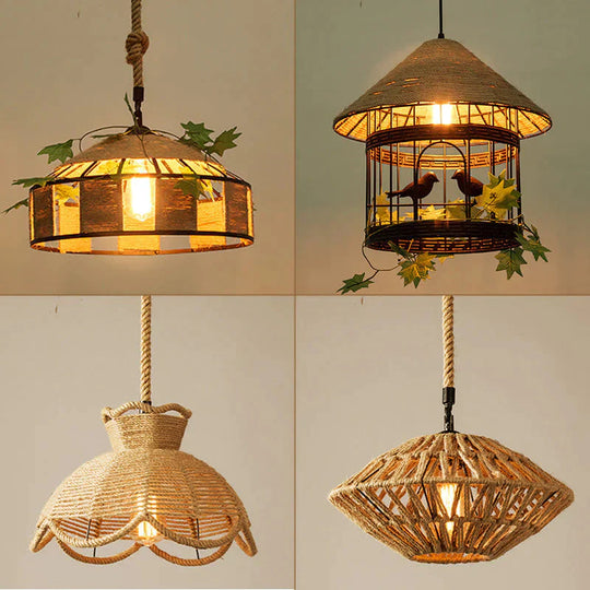 Hemp Rope Lamp Retro Creative Personality American Rural Small Chandelier Pendant