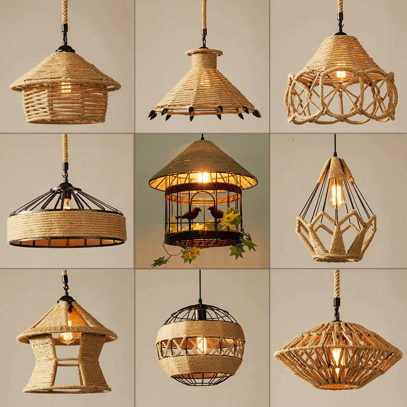 Hemp Rope Lamp Retro Creative Personality American Rural Small Chandelier Pendant