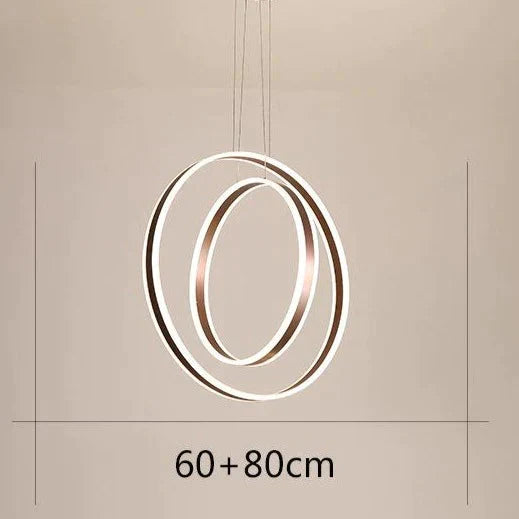 Round Personality Led Nordic Restaurant Chandelier 60 + 80Cm/102W / White Light Pendant
