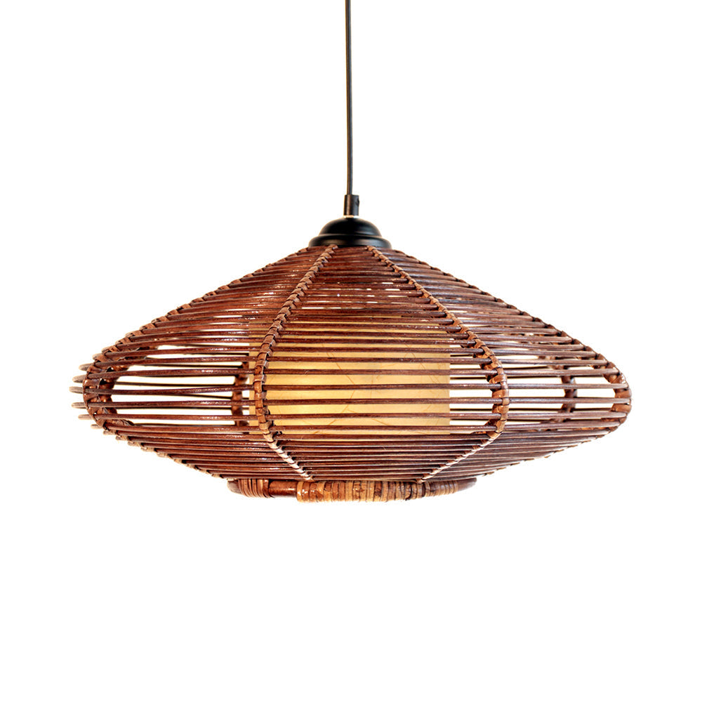 Vera - Asian Style Hand - Woven Rattan Hanging Light In Brown