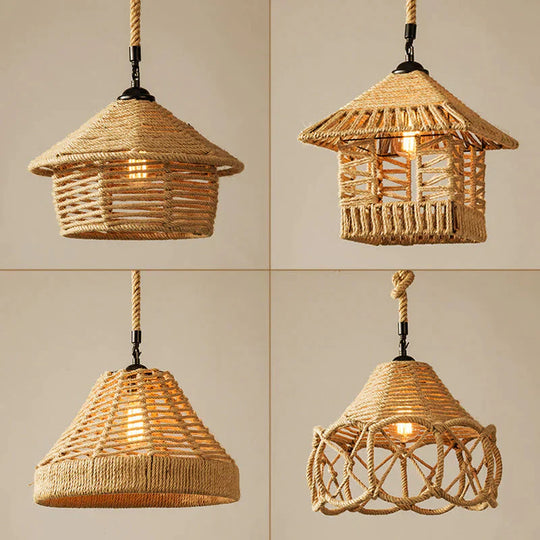 Hemp Rope Lamp Retro Creative Personality American Rural Small Chandelier Pendant