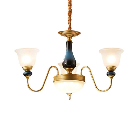 Countryside Style Brass Cream Glass Suspension Lamp In 3/5/6 Lights Floral Shade Pendant Chandelier