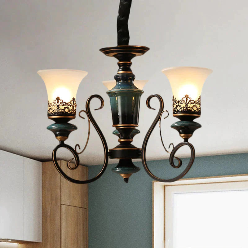 Industrial Style 3/5/6 - Bulb Chandelier With Bell Shade Opal Glass Rural Guest Room Suspension