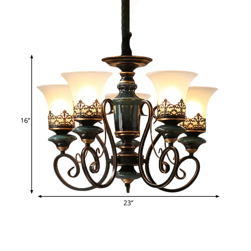 Industrial Style 3/5/6 - Bulb Chandelier With Bell Shade Opal Glass Rural Guest Room Suspension