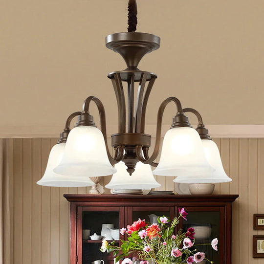 Scrolled Arm Metal Pendant Chandelier Rustic Style 3/5/6 Bulbs Guest Room Ceiling Hang Fixture In