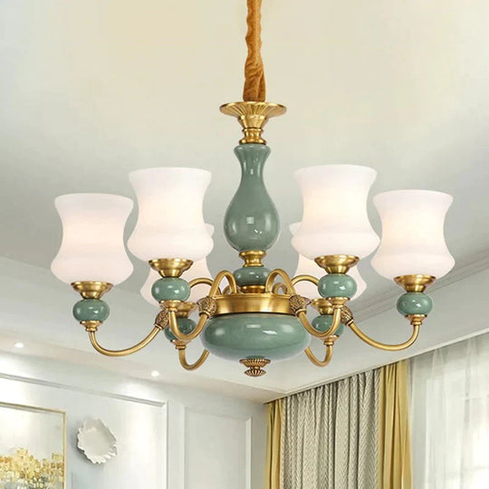 6/8 Bulbs Metallic Chandelier Light Vintage Gold Swooping Arm Guest Room Ceiling Suspension Lamp