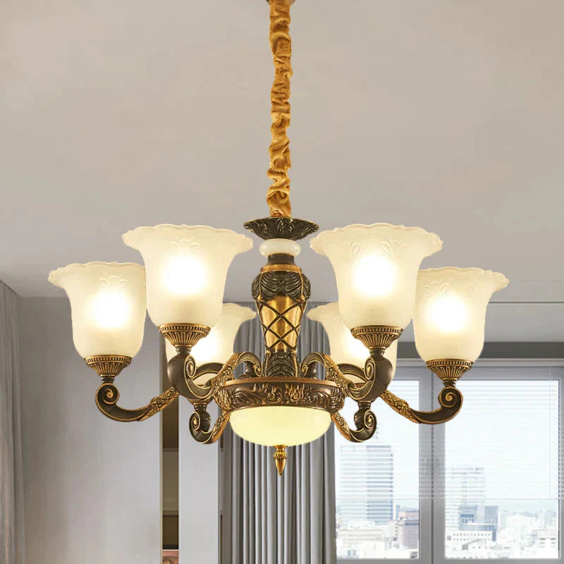 Blossom Frosted Glass Pendant Chandelier Vintage Style 6/8 Bulbs Guest Room Suspended Lighting