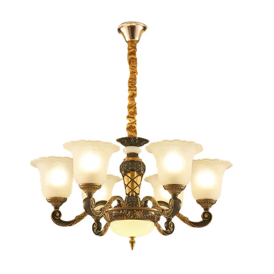 Blossom Frosted Glass Pendant Chandelier Vintage Style 6/8 Bulbs Guest Room Suspended Lighting