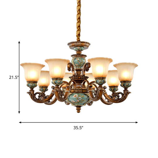 6/8 - Bulb Suspension Pendant Light Antique Style Blossom Shaped Opal Glass Chandelier Fixture In