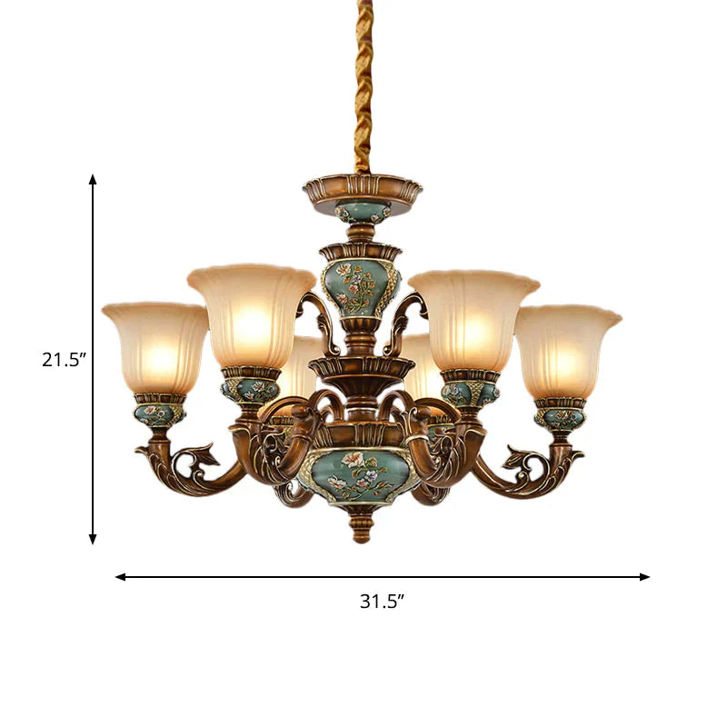 6/8 - Bulb Suspension Pendant Light Antique Style Blossom Shaped Opal Glass Chandelier Fixture In