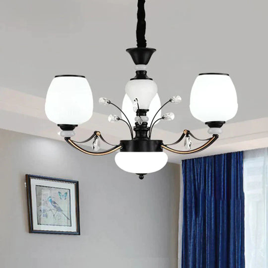 Black 3/6/8 - Head Ceiling Chandelier Countryside Style Cream Glass Barrel Shade Suspension Pendant