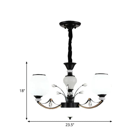 Black 3/6/8 - Head Ceiling Chandelier Countryside Style Cream Glass Barrel Shade Suspension Pendant