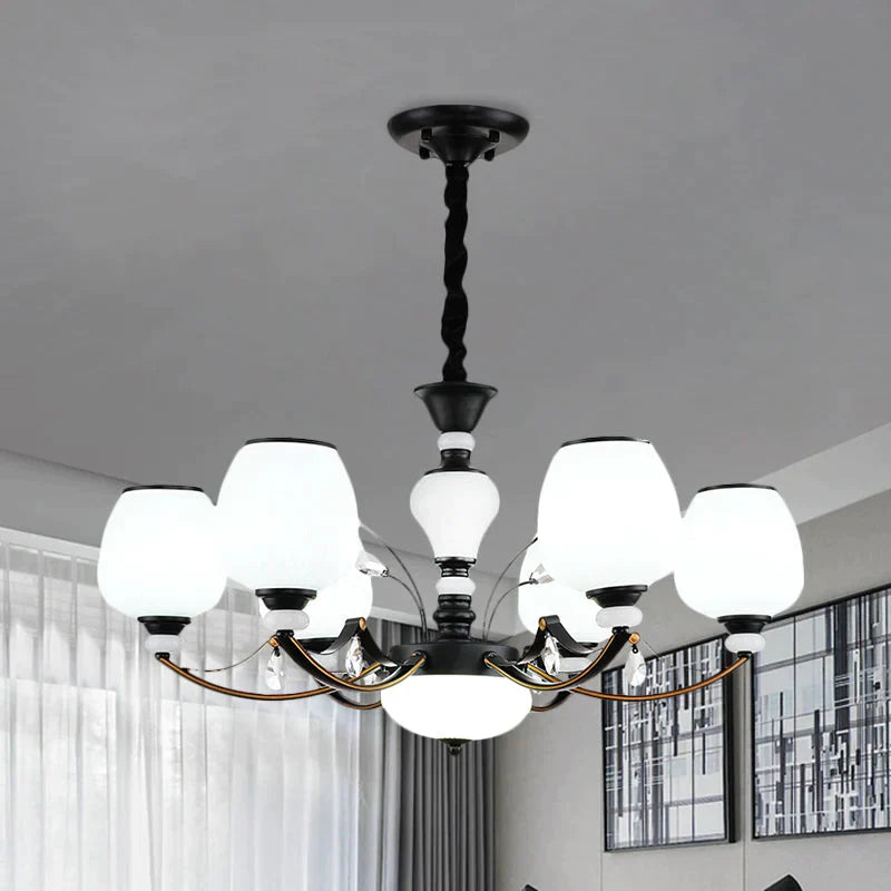 Black 3/6/8 - Head Ceiling Chandelier Countryside Style Cream Glass Barrel Shade Suspension Pendant