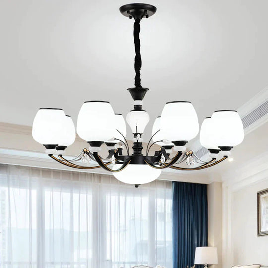 Black 3/6/8 - Head Ceiling Chandelier Countryside Style Cream Glass Barrel Shade Suspension Pendant