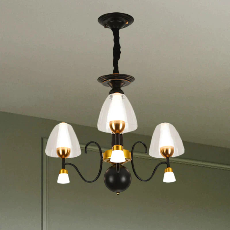 Metallic Black - Gold Suspension Pendant Scooping Armed 3/5/6 Lights Rural Style Chandelier Light