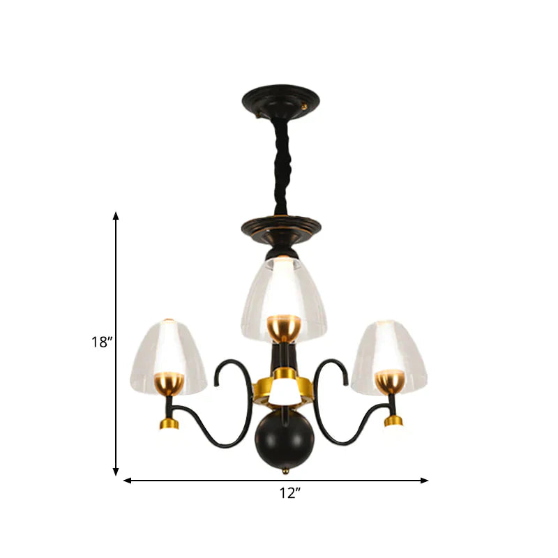 Metallic Black - Gold Suspension Pendant Scooping Armed 3/5/6 Lights Rural Style Chandelier Light