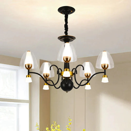 Metallic Black - Gold Suspension Pendant Scooping Armed 3/5/6 Lights Rural Style Chandelier Light