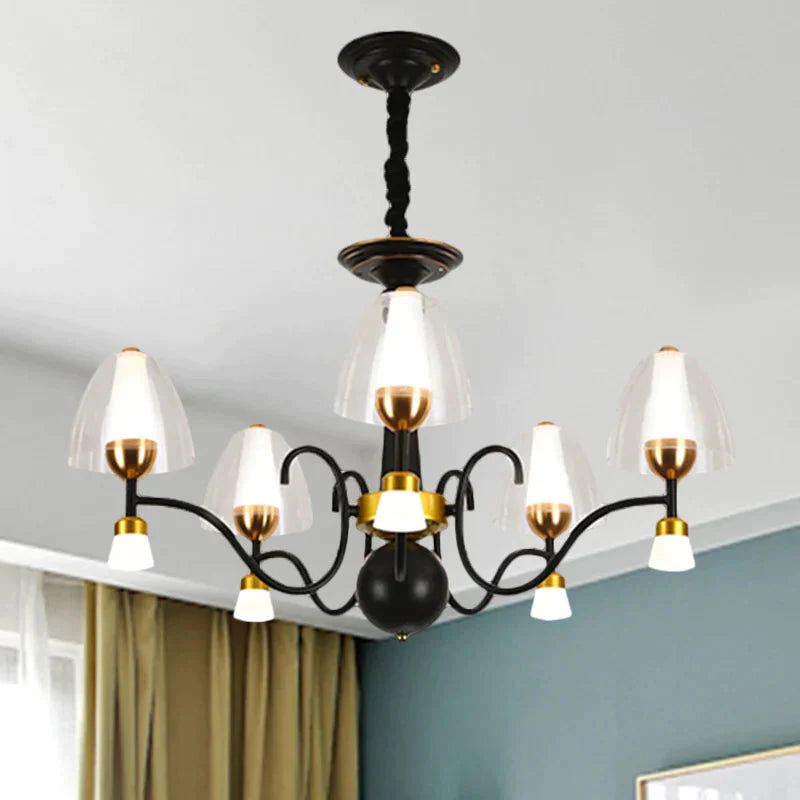 Metallic Black - Gold Suspension Pendant Scooping Armed 3/5/6 Lights Rural Style Chandelier Light