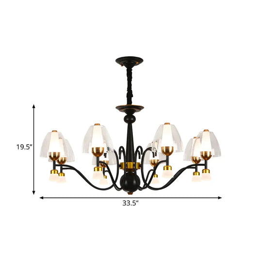 Metallic Black - Gold Suspension Pendant Scooping Armed 3/5/6 Lights Rural Style Chandelier Light