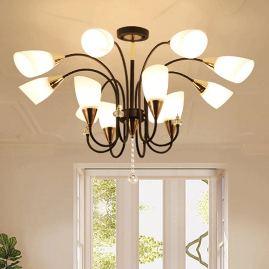 Black 6/9/12 Heads Hanging Chandelier Traditional Style Frosted Glass Empire Shade Ceiling