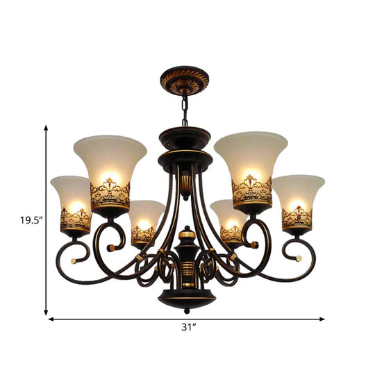 6/8 - Light Ceiling Lamp With Bell Shade Cream Glass Traditional Style Guest Room Chandelier