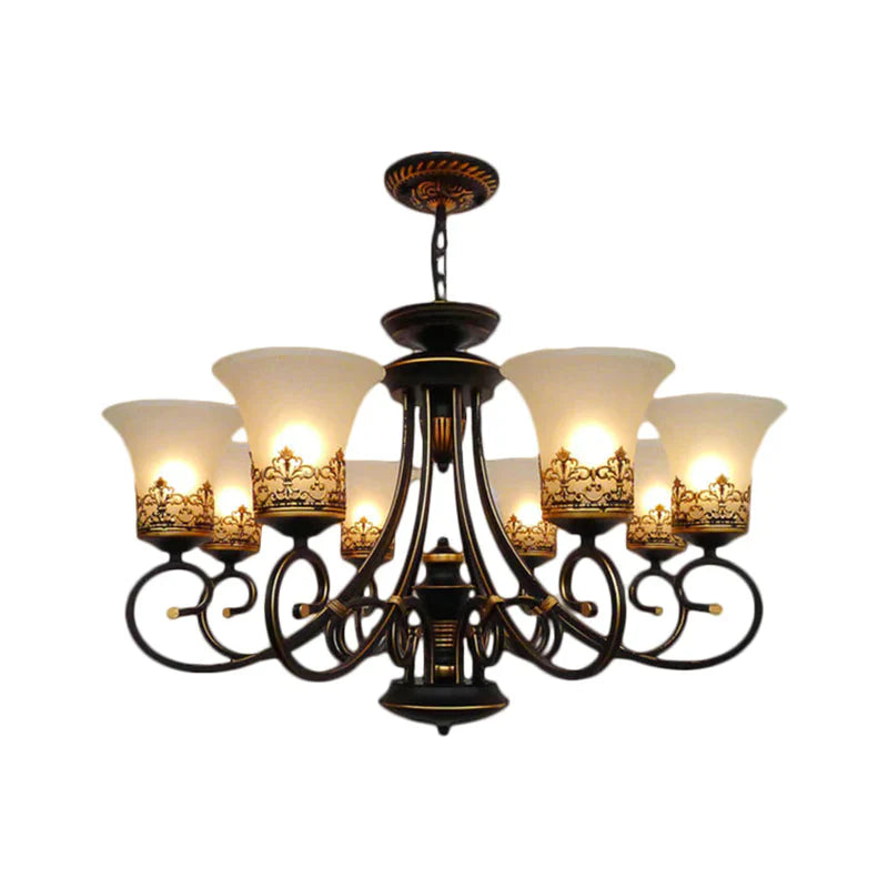 6/8 - Light Ceiling Lamp With Bell Shade Cream Glass Traditional Style Guest Room Chandelier