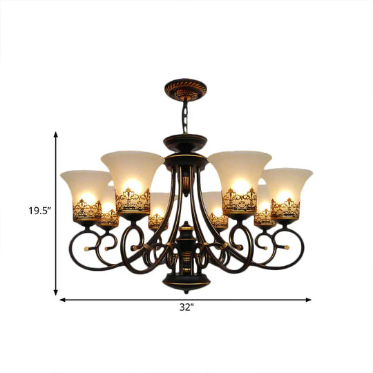 6/8 - Light Ceiling Lamp With Bell Shade Cream Glass Traditional Style Guest Room Chandelier
