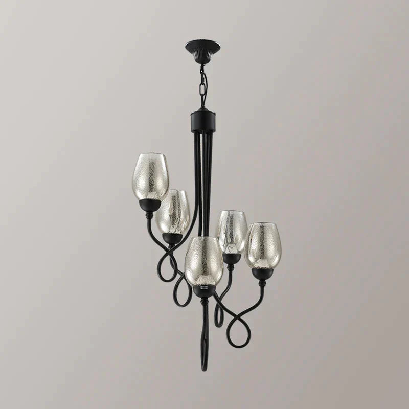 5/7 Bulbs Wine Cup Shaped Pendant Chandelier Traditional Black Glass Ceiling Suspension Lamp