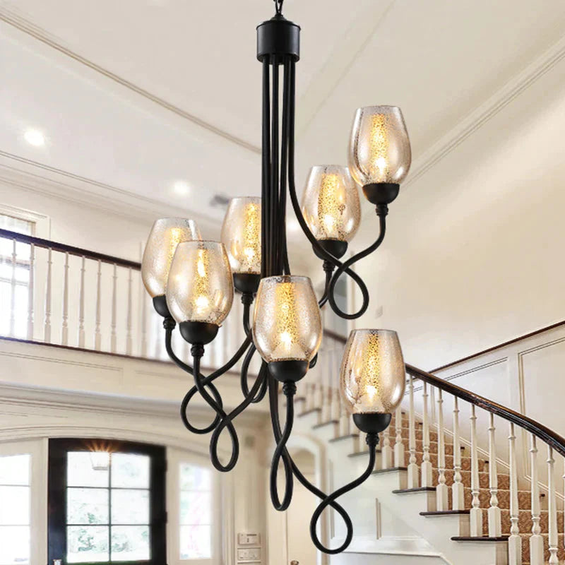 5/7 Bulbs Wine Cup Shaped Pendant Chandelier Traditional Black Glass Ceiling Suspension Lamp