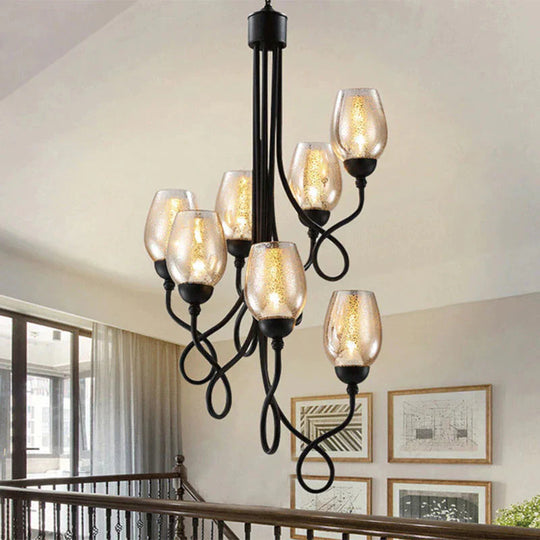 5/7 Bulbs Wine Cup Shaped Pendant Chandelier Traditional Black Glass Ceiling Suspension Lamp