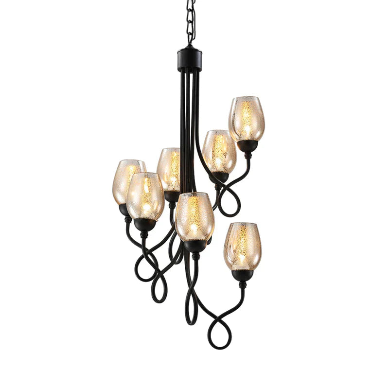 5/7 Bulbs Wine Cup Shaped Pendant Chandelier Traditional Black Glass Ceiling Suspension Lamp