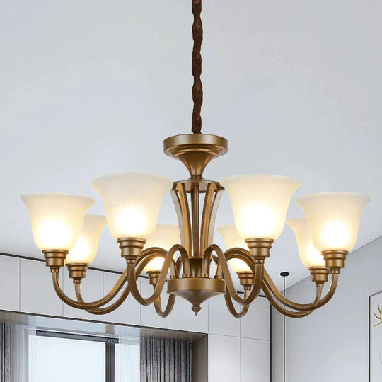 6/8 Lights Bell Shade Pendant Chandelier Traditional Style Brown Frosted Glass Pendulum Light 8 /