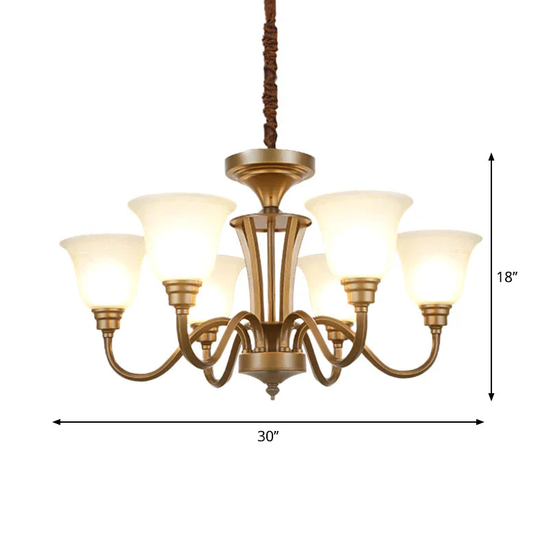 6/8 Lights Bell Shade Pendant Chandelier Traditional Style Brown Frosted Glass Pendulum Light