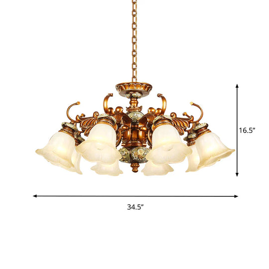 6/8 Bulbs Hanging Chandelier With Floral Shade Milky Glass Vintage Style Guest Room Ceiling Hang