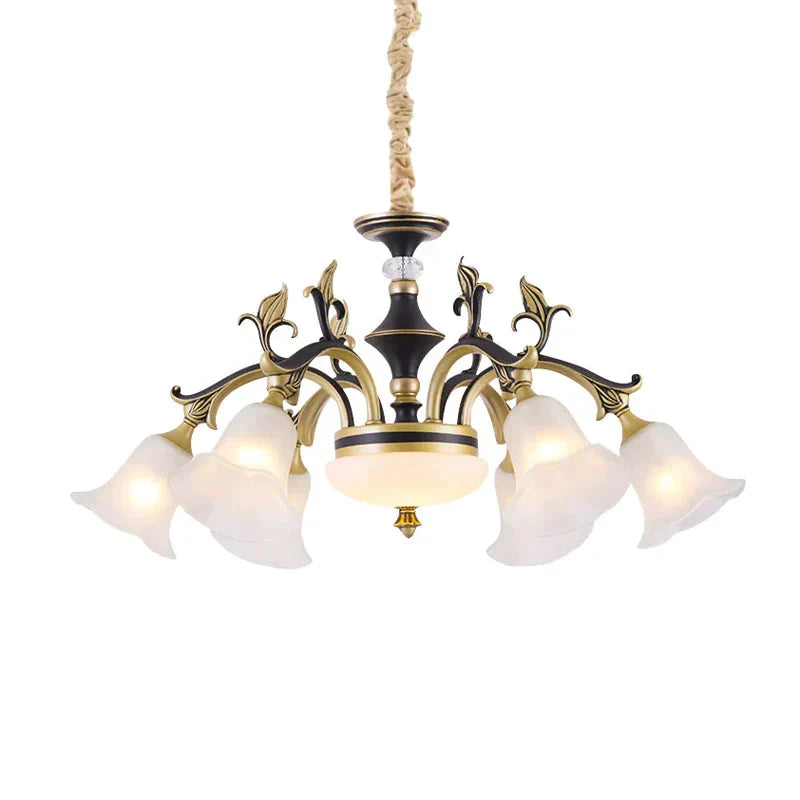 Metallic Black - Gold Suspended Lighting Fixture Curvy Arm 6/8 - Light Traditional Style Chandelier