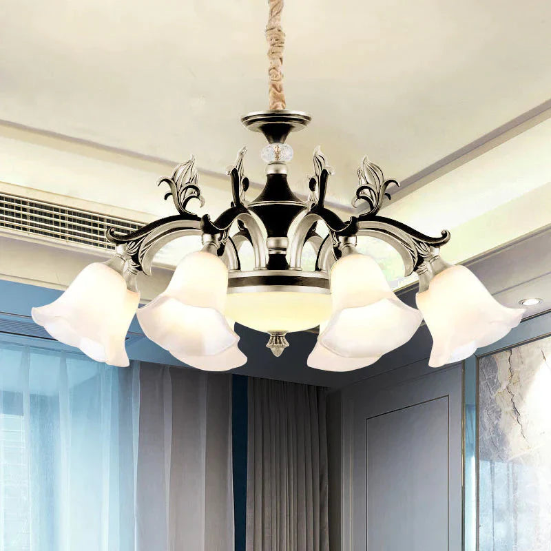 Metallic Black - Gold Suspended Lighting Fixture Curvy Arm 6/8 - Light Traditional Style Chandelier