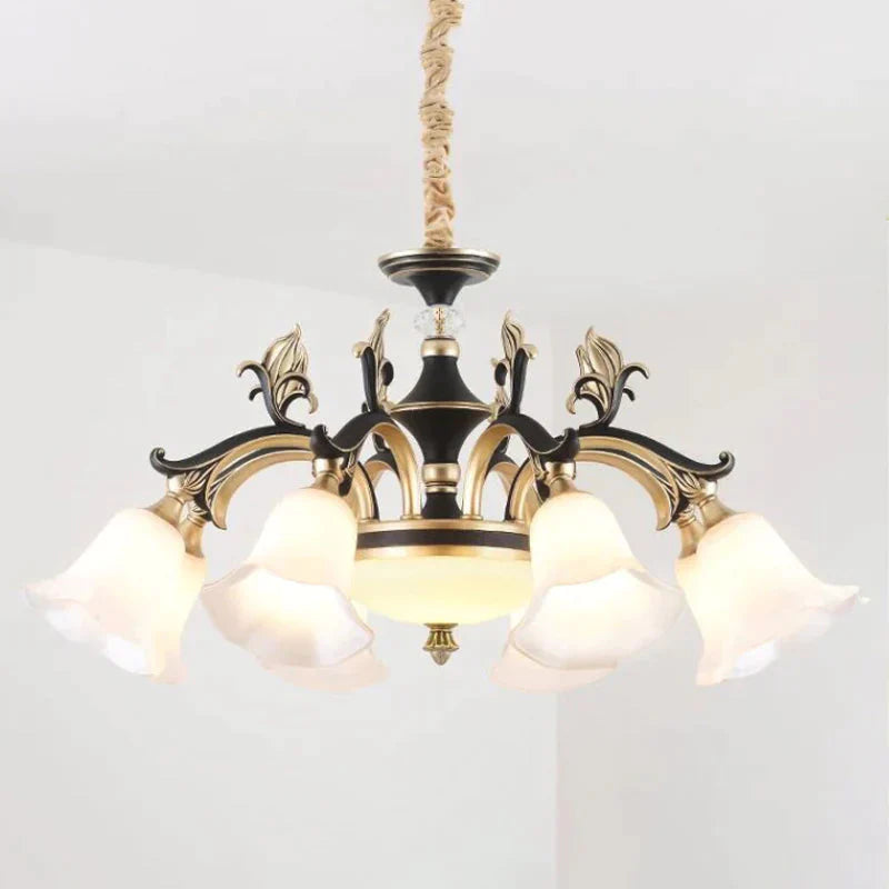 Metallic Black - Gold Suspended Lighting Fixture Curvy Arm 6/8 - Light Traditional Style Chandelier