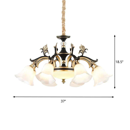 Metallic Black - Gold Suspended Lighting Fixture Curvy Arm 6/8 - Light Traditional Style Chandelier