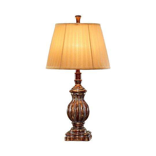 Electra - Brown Antique Style Empire Shade Desk Light 1 Bulb Fabric Night Table Lamp In With Resin