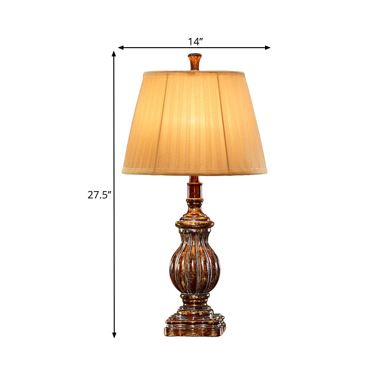 Electra - Brown Antique Style Empire Shade Desk Light 1 Bulb Fabric Night Table Lamp In With Resin