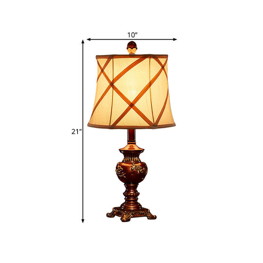 Serena - Vintage Brown Urn Base Desk Light Style Resin 1 Head Table Lamp With Fabric Shade