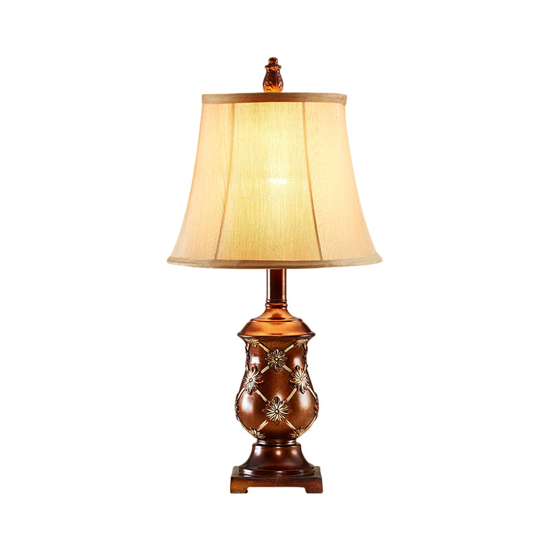 Alessia - Brown Fabric Bell Shade Night Stand Lamp Traditional Style 1 - Bulb Desk Light In With