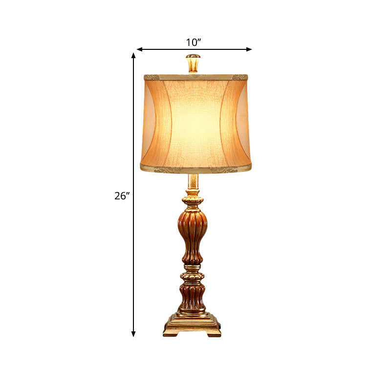 Céline - Retro Drum Design Living Room Night Table Lamp Style Fabric 1 - Bulb Brown Desk Light