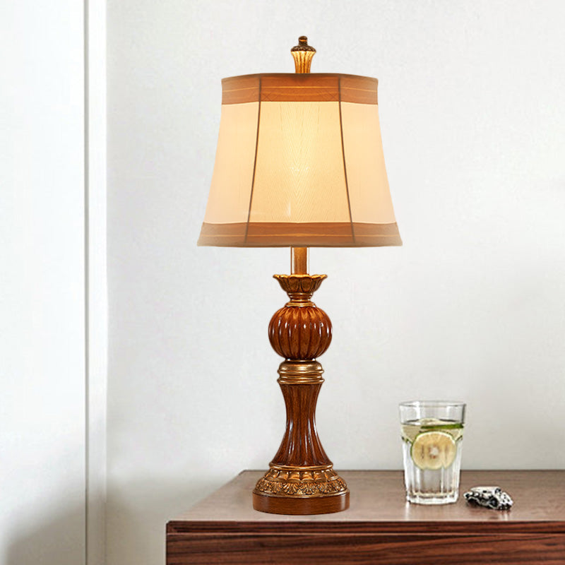 Madison - Vintage Resin Desk Light: Brown Baluster Base Lamp With Fabric Shade