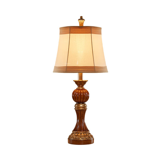 Madison - Vintage Resin Desk Light: Brown Baluster Base Lamp With Fabric Shade