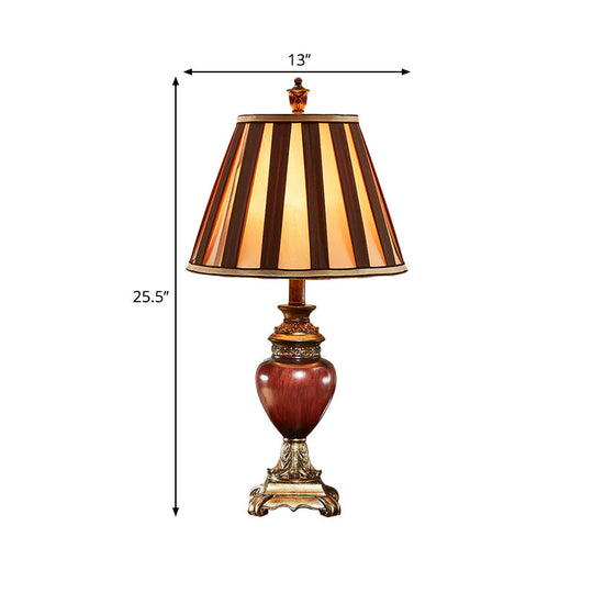 Nadine - Vintage Style Tapered Design Night Table Lamp In Red Brown