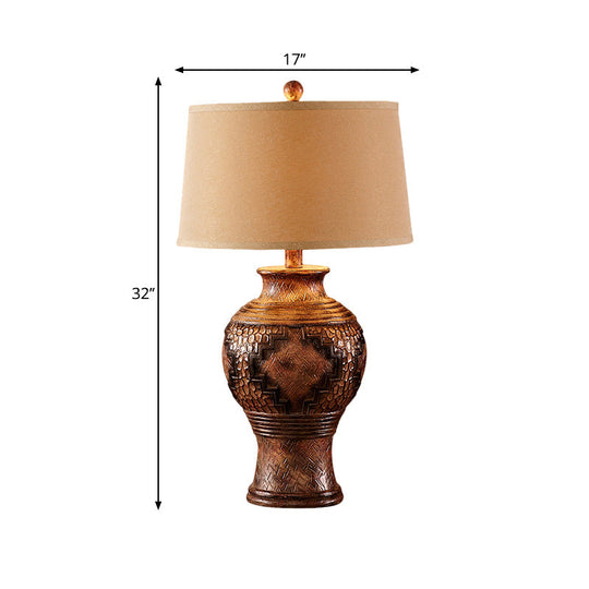 Kajam - Vintage Brown Barrel Shade Desk Light With Vase - Shaped Base