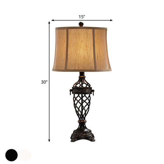Sofia - Vintage White/Black 1 Bulb Table Light Resin Open Urn Base Night Lamp With Fabric Shade