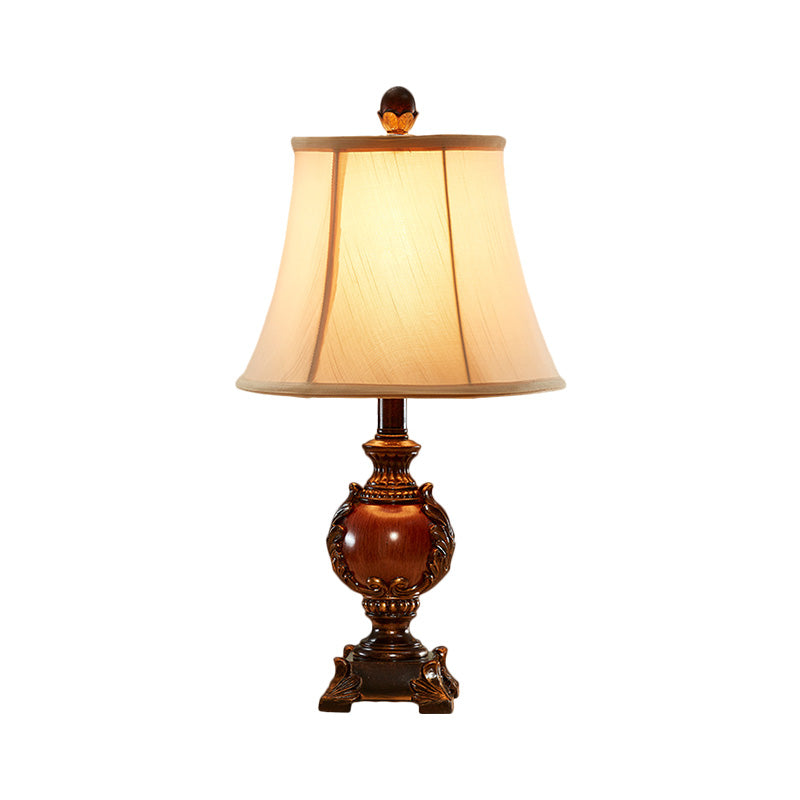 Leah - Traditional Empire Shaped Guest Room Desk Light Style Fabric 1 Bulb Brown Table With Urn Base