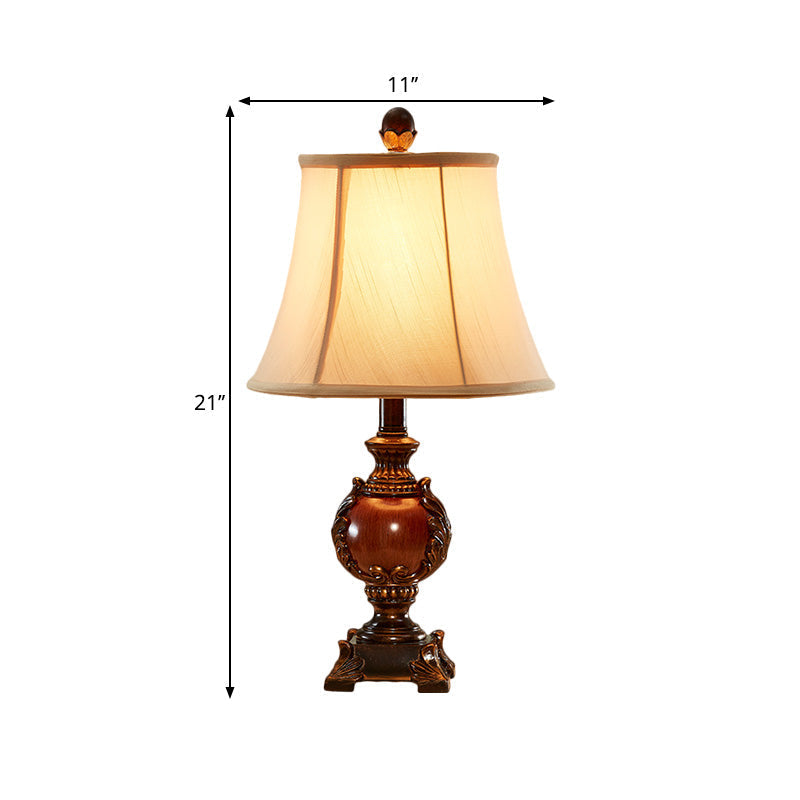 Leah - Traditional Empire Shaped Guest Room Desk Light Style Fabric 1 Bulb Brown Table With Urn Base